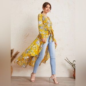 💛SHEIN💛Mustard Floral high-low blouse